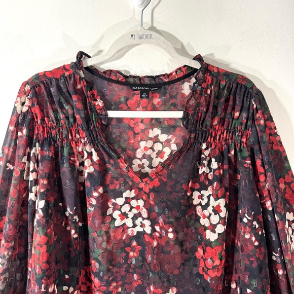 Zac & Rachel Sheer Dark Floral Chiffon Blouse - Picture 3 of 9